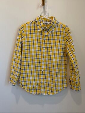 Janie And Jack Boy Small 5 Button Up Shirt Yellow Plaid Roll Sleeve Window Pane